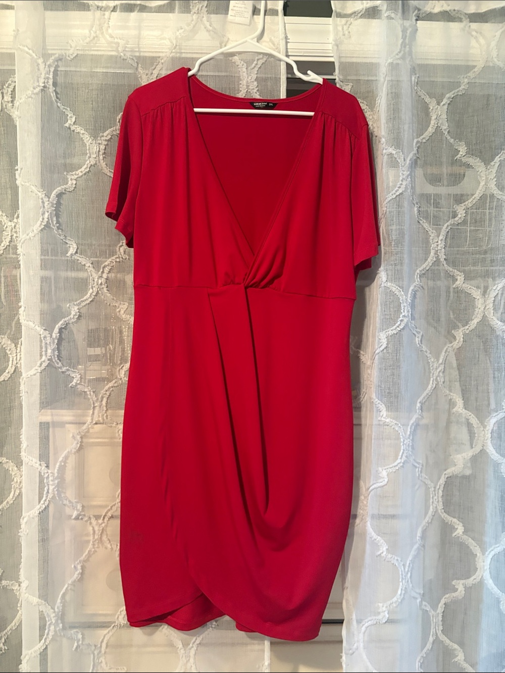 SHEIN Red V-Neck Draped Knot Midi Dress